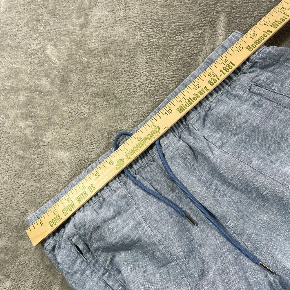 Athleta Pants Women 10P Blue Linen Wide Leg Drawstring Elastic Waist Petite